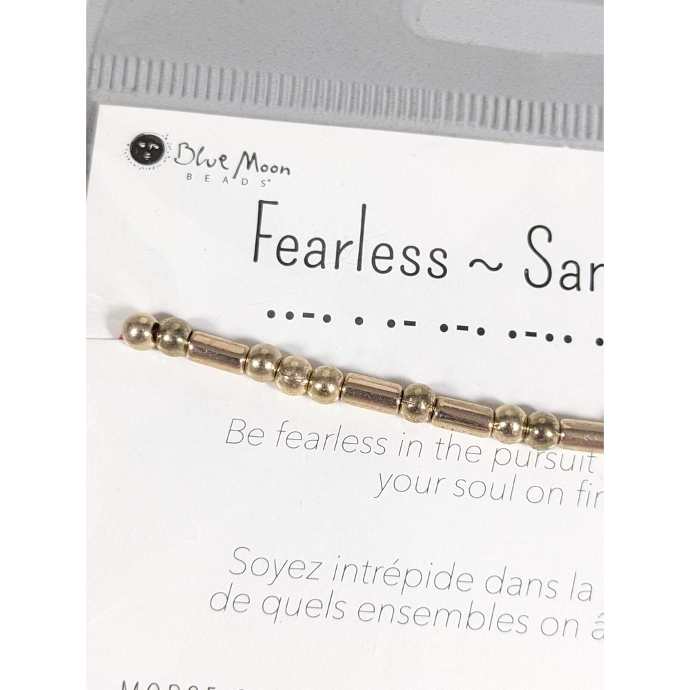 Fearless Morse Code Bracelet Gold Tone Pink Cord Adjustable Minimalist Gift